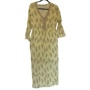 Refined Threads Embroidered, 100% Viscose , Boho yellow w/god, ruffle, XL/1X